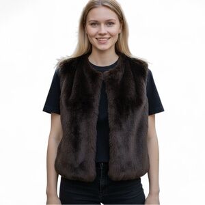 Lord & Taylor Dark Brown Faux Fur Cropped Vest XL